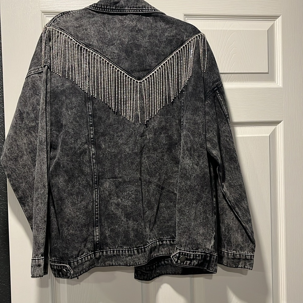 Brand new oversized denim jacket with crystals